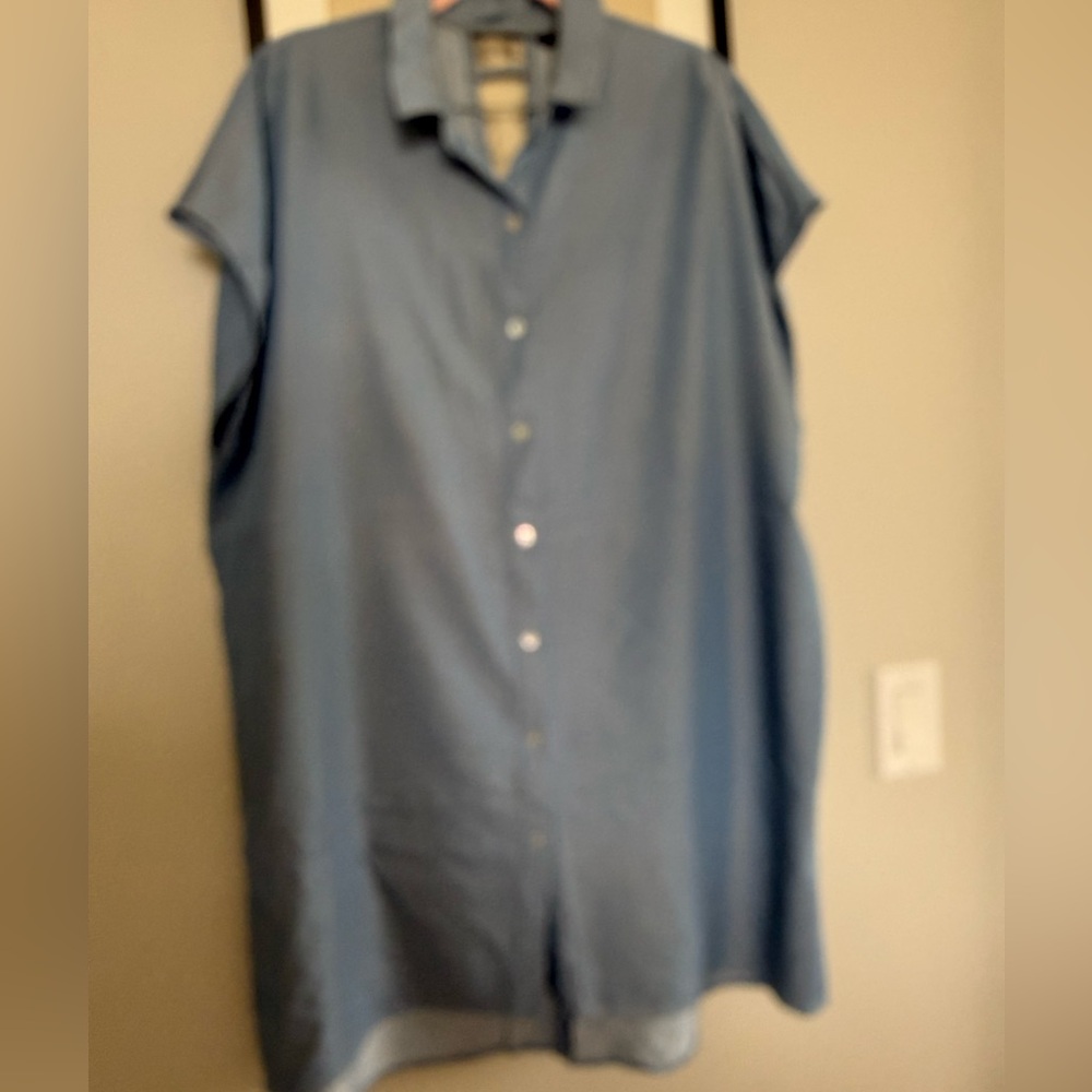 Zara Dusty Blue Button-Front Tunic